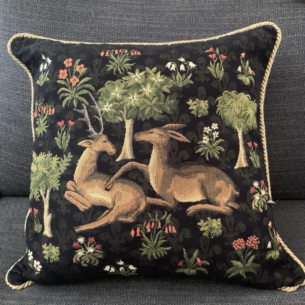 Hines Of Oxford Forest Deer Tapestry Throw Pillow Cover With Down Insert